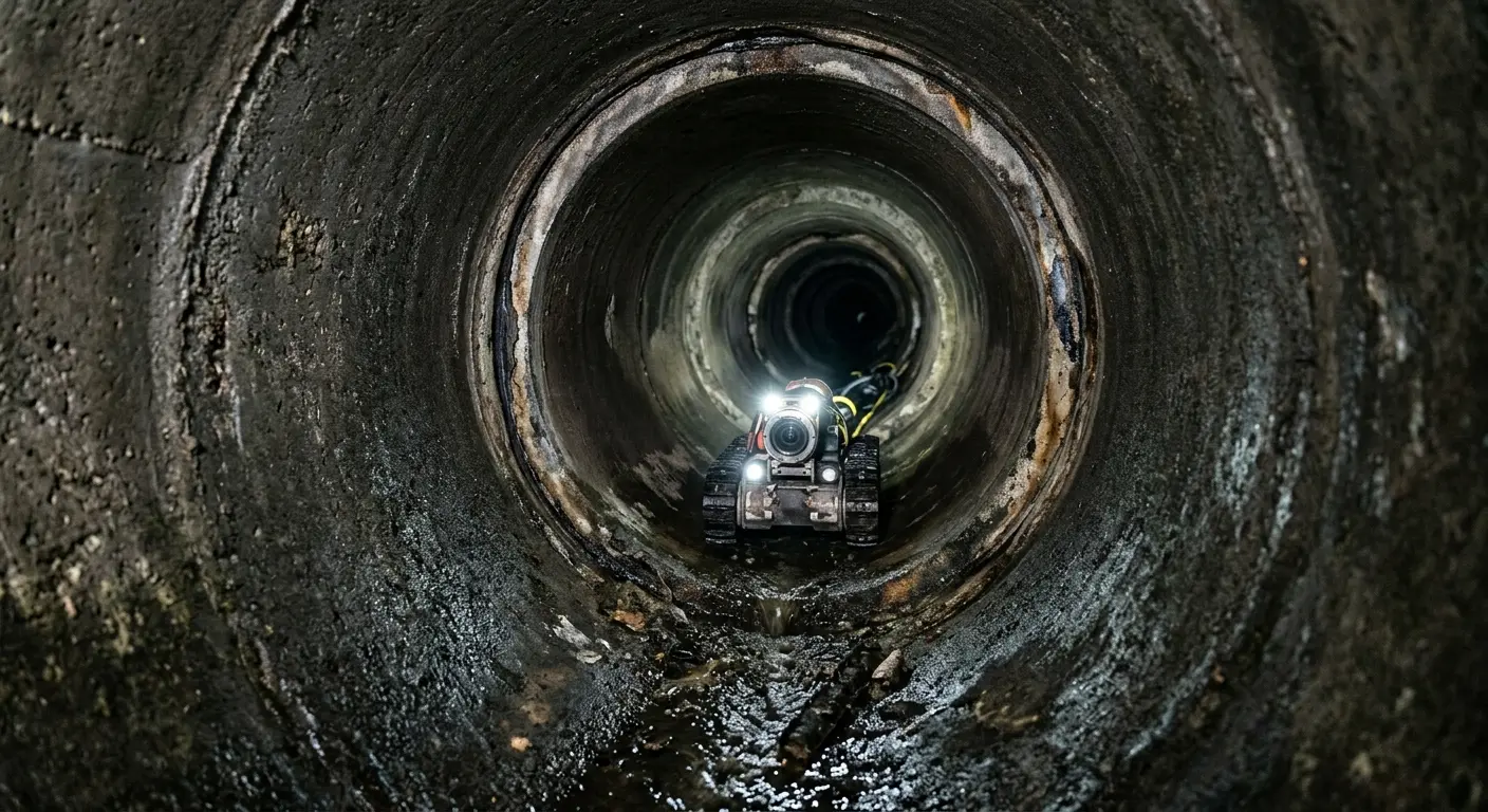 Robotic sewer camera inspecting pipe interior for Drain Snake Service in Mack