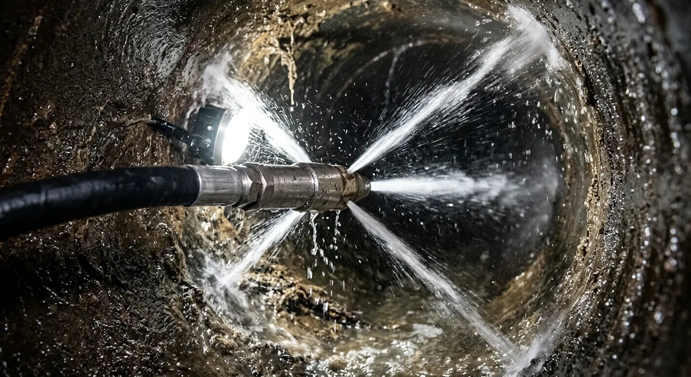 High-pressure hydro jetting nozzle cleaning sewer pipe for Sewer Cleanout in Mack